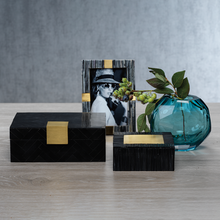 Load image into Gallery viewer, Cape Verde Black Resin Chevron Inlaid Box with Brass Trim
