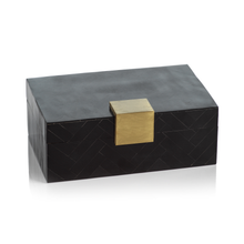 Load image into Gallery viewer, Cape Verde Black Resin Chevron Inlaid Box with Brass Trim
