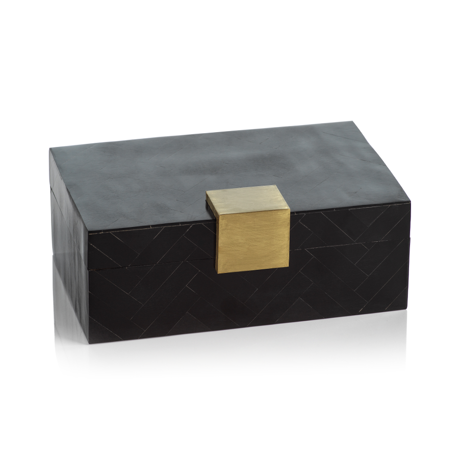 Cape Verde Black Resin Chevron Inlaid Box with Brass Trim